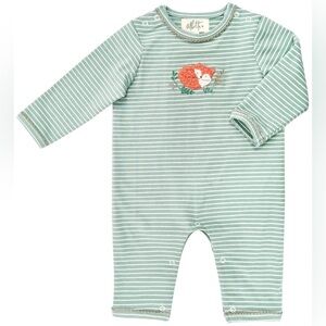 NWT Albetta baby 100% organic cotton baby crochet fox romper stripe green white